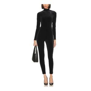 L'Agence 'Zahara' Black Velour Mockneck Catsuit Size S